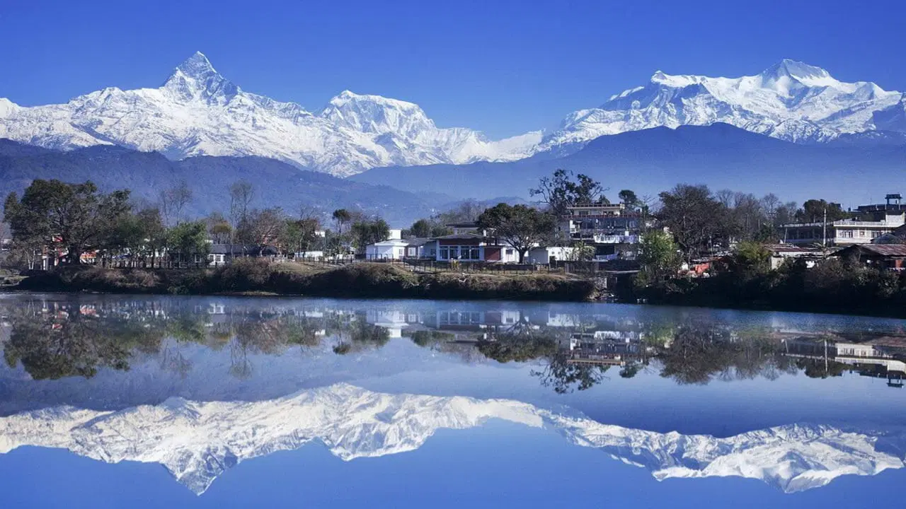 Beautiful Pokhara landscape with taxi service